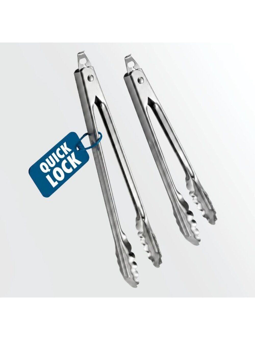 Heavy Duty Stainless Steel Cooking Tongs Set - 9" & 12" Scalloped Kitchen Tools